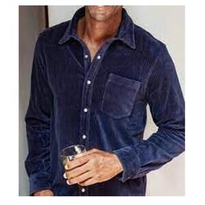 Criquet Mens Navy "The Velour Pearl Snap" Button Up Wide Wale Knit Top size L
